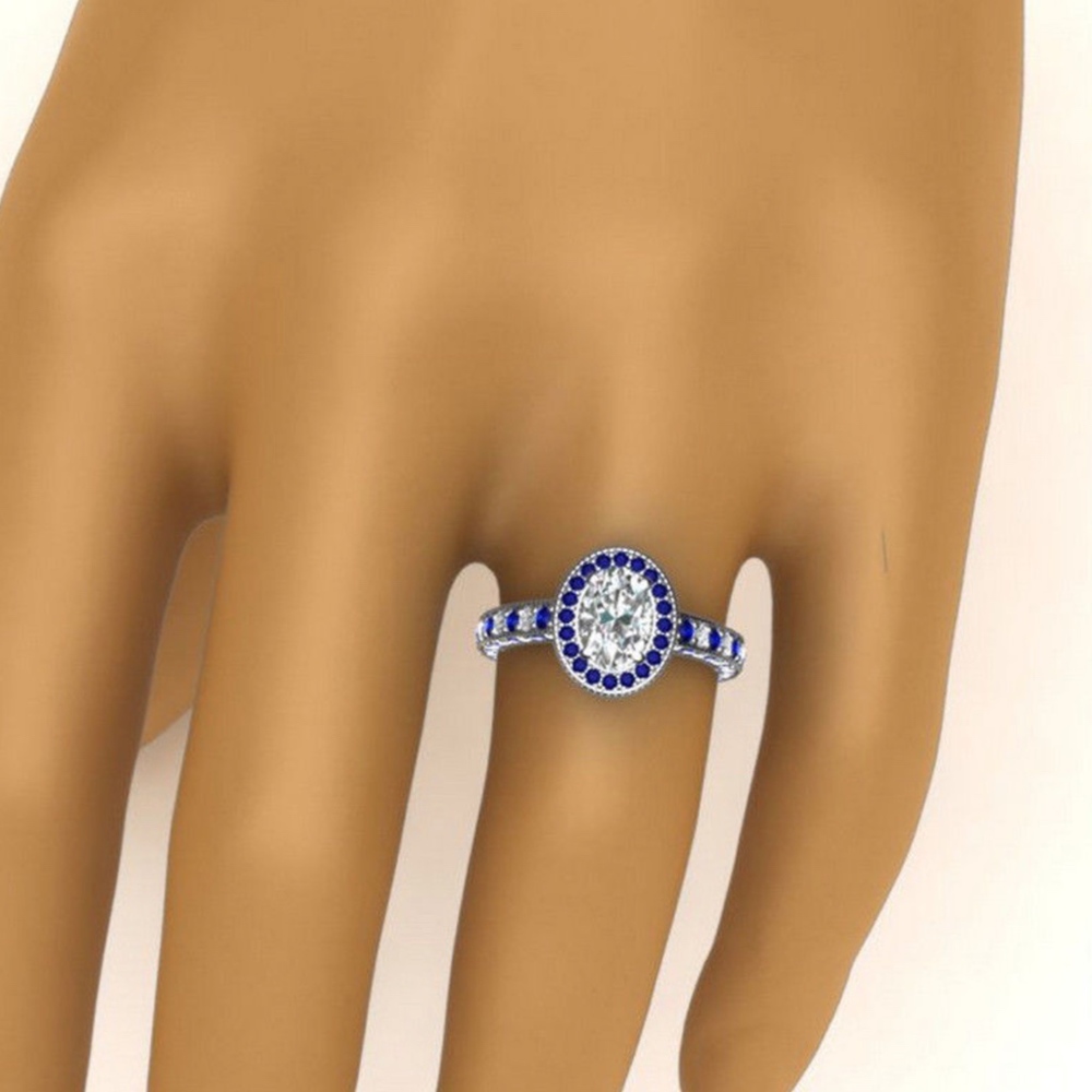 925 Silver Oval Cut White Sapphire Size 9 - Picture 4 of 6